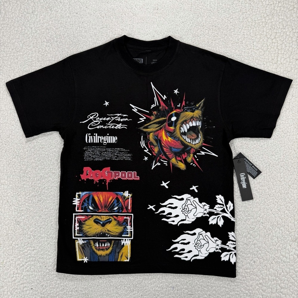 Marvel Civil Regime Deadpool Dog Graphic Tee Men's S NWT‎ Streetwear Hype Comics